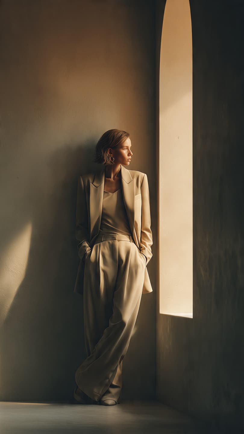 High-fashion editorial light study — directional warmth and architectural shadow by Gloss Société